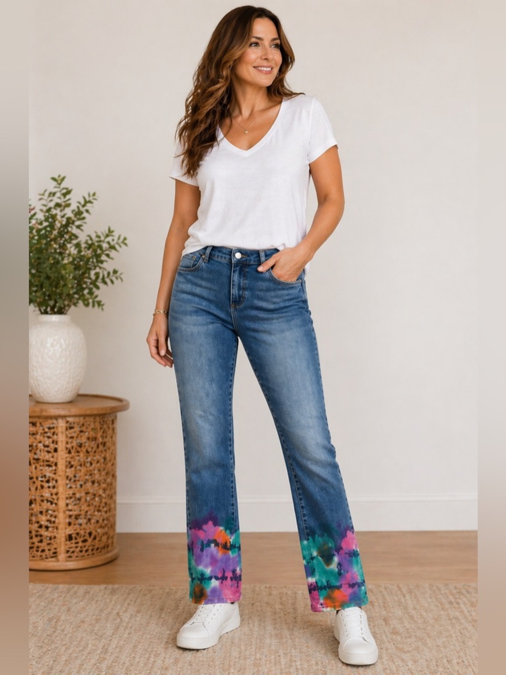 FDJ French Dressing Jeans Floral Hem Straight Leg Denim Size 6